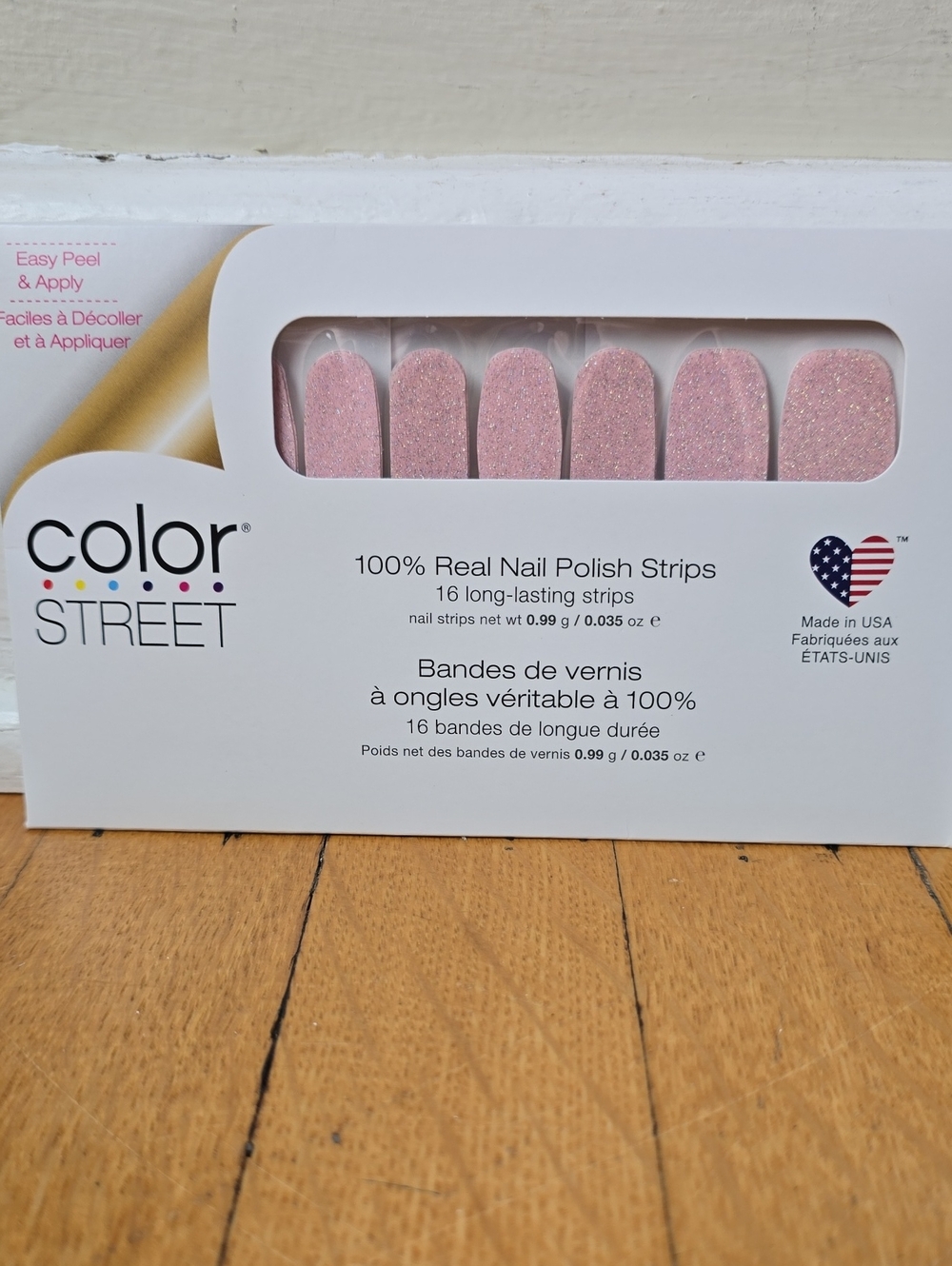 NWT Color Street Blushing in Flushing Nail Polish Strips Mauve Pink Gold Glitter
